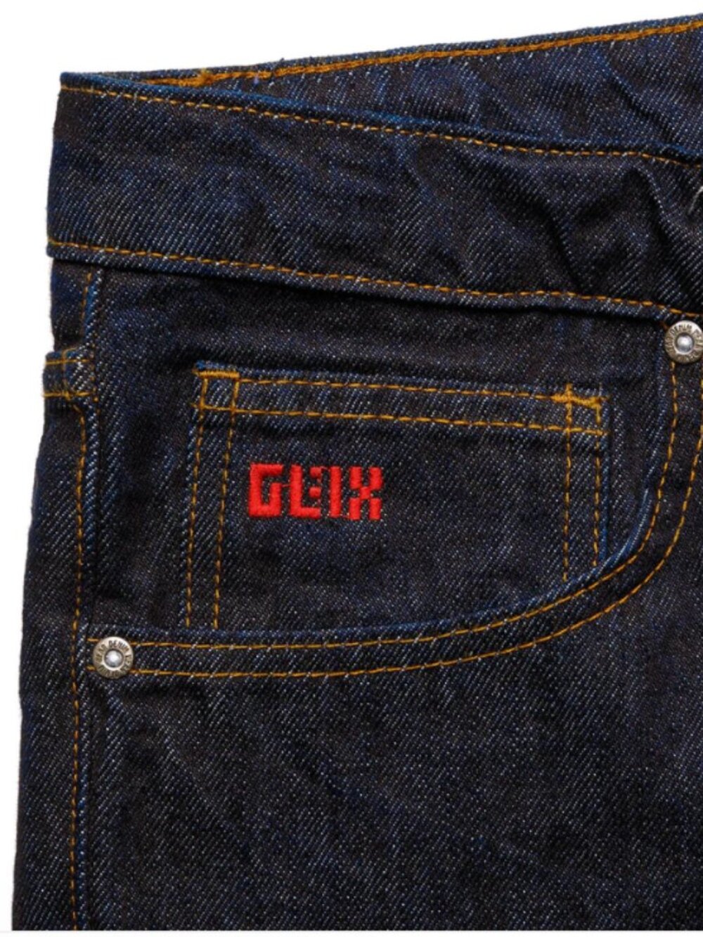 Glix Y2K Pixel Glitch Graphic Jeans Size 32 Dark Wash Designer Denim